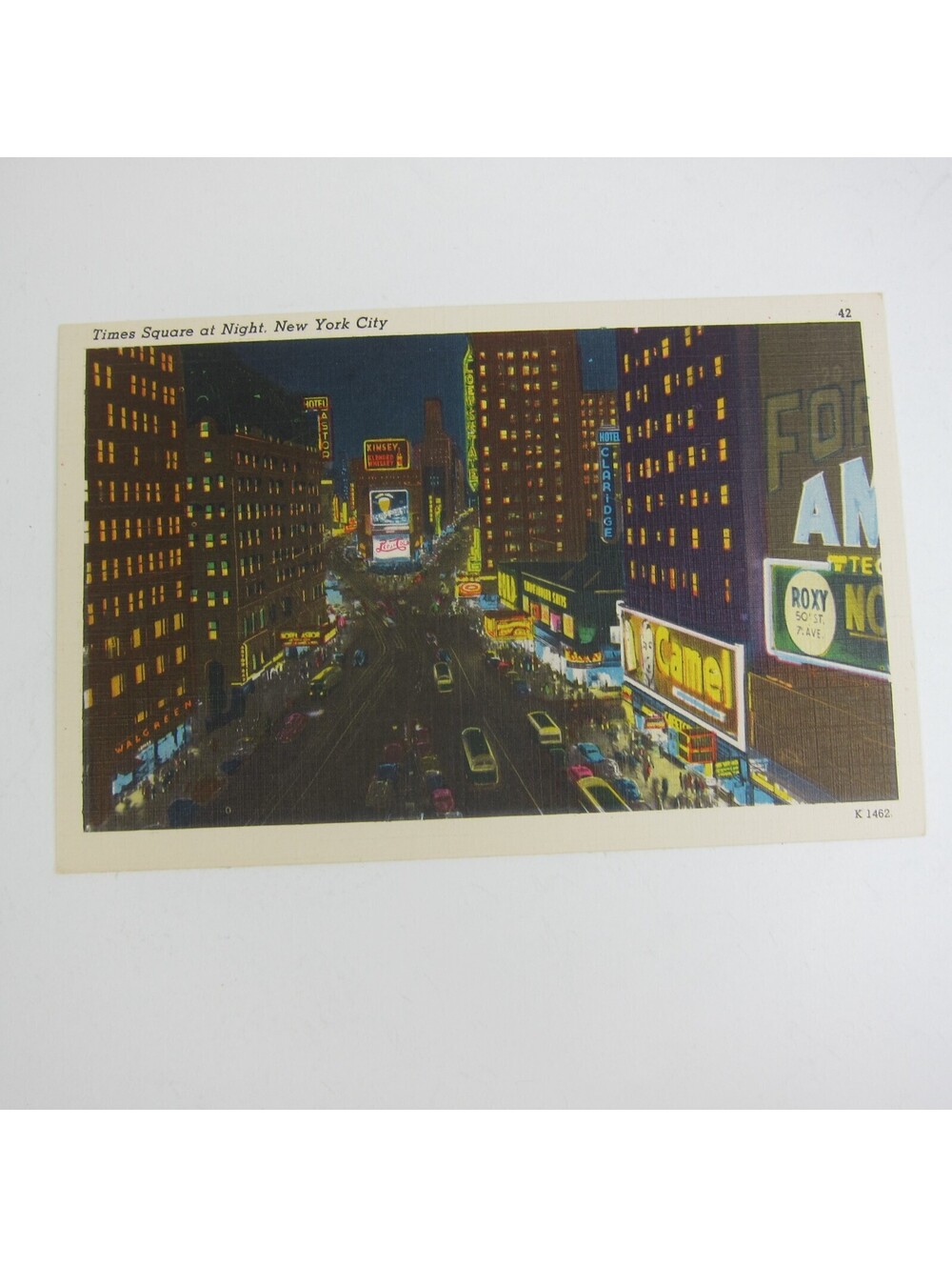 Linen Postcard New York City Times Square Night Clubs Restaurants Hotels Vintage